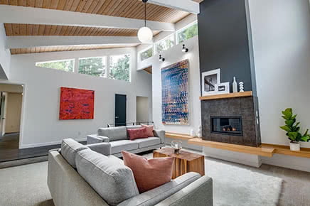 Modern Living Room with Vaulted Ceilings