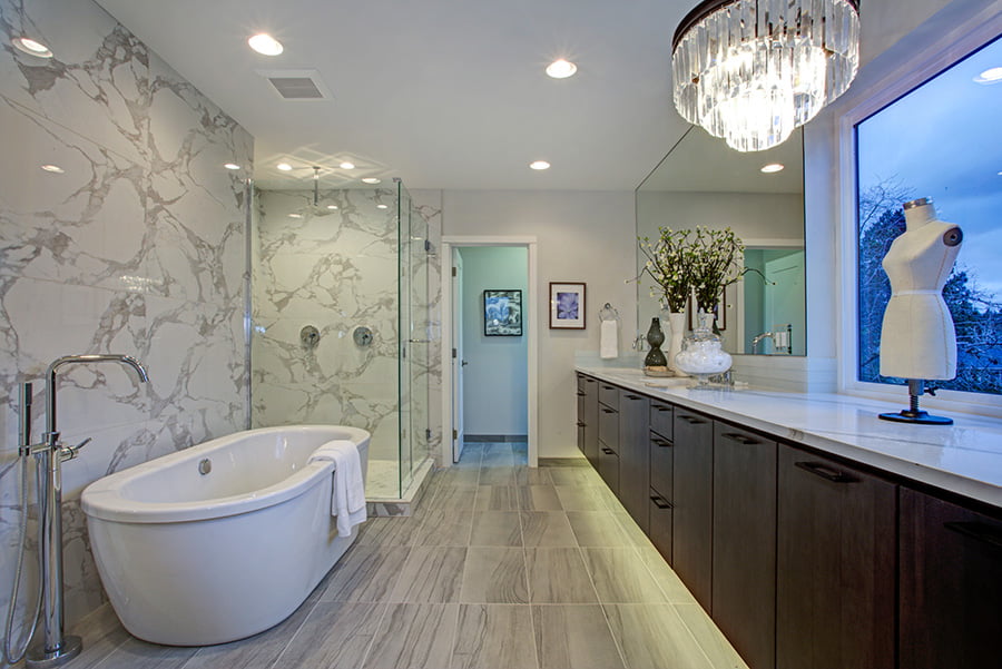 White Carrera marble bathroom