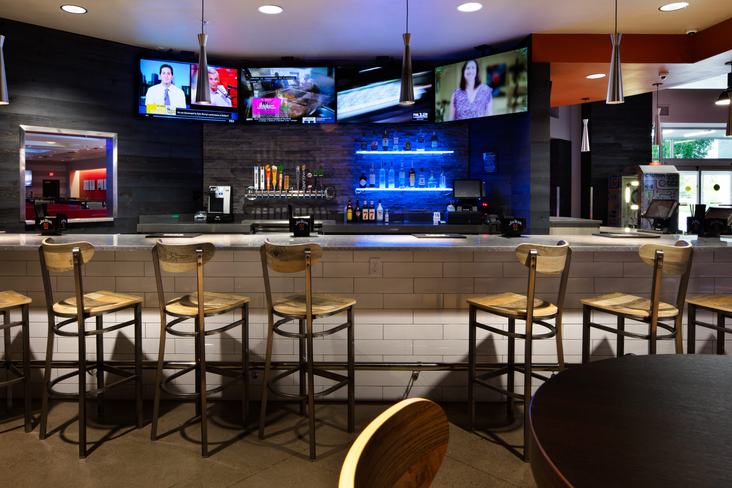 Bullwinkle's bar area with quartz countertops