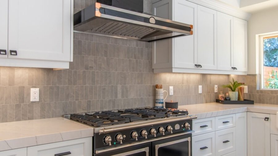 Custom Oven Range in Modern Home with Tile Backsplash