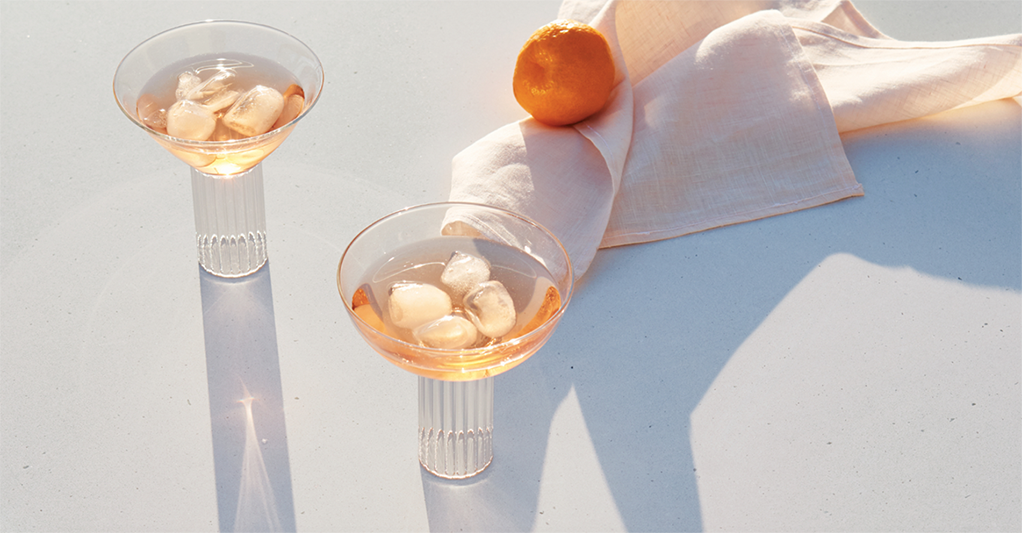 Caesarstone Clear Skies countertops with an orange and drinks