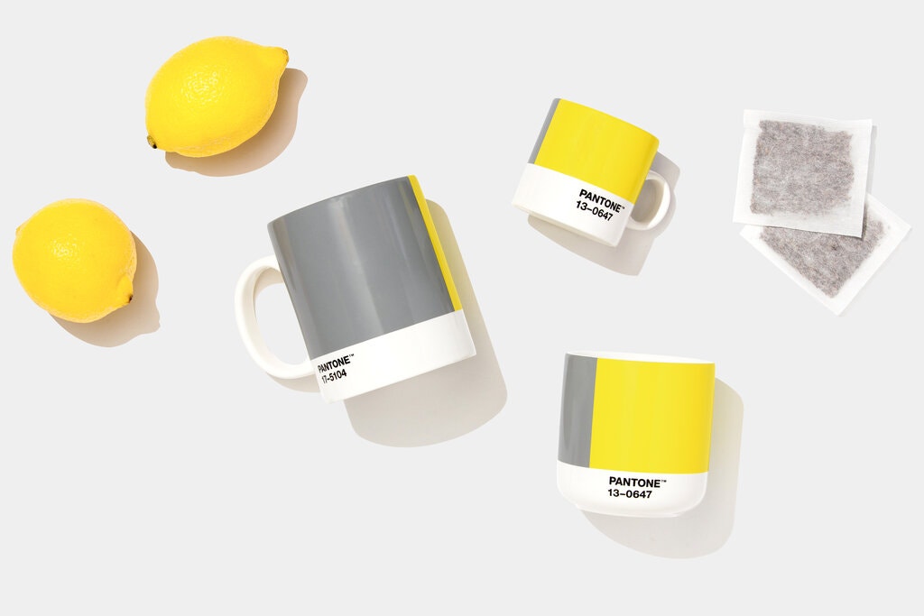 yellow lemons mugs with pantone colors ultimate gray and illuminating