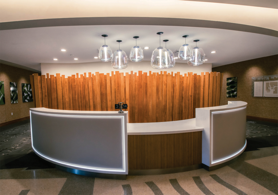 Updated front desk with white quartz