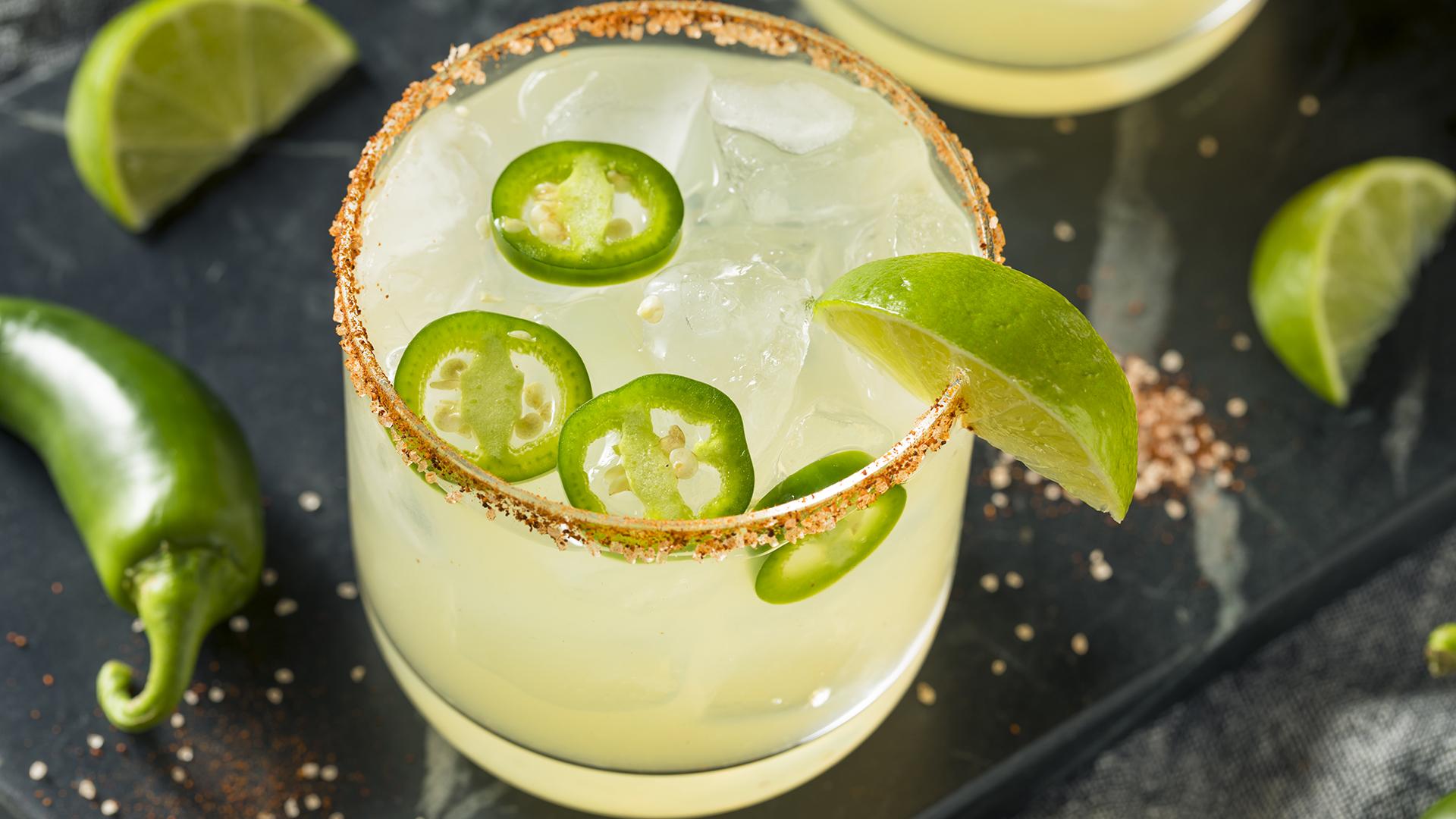 margarita with limes and jalapeños