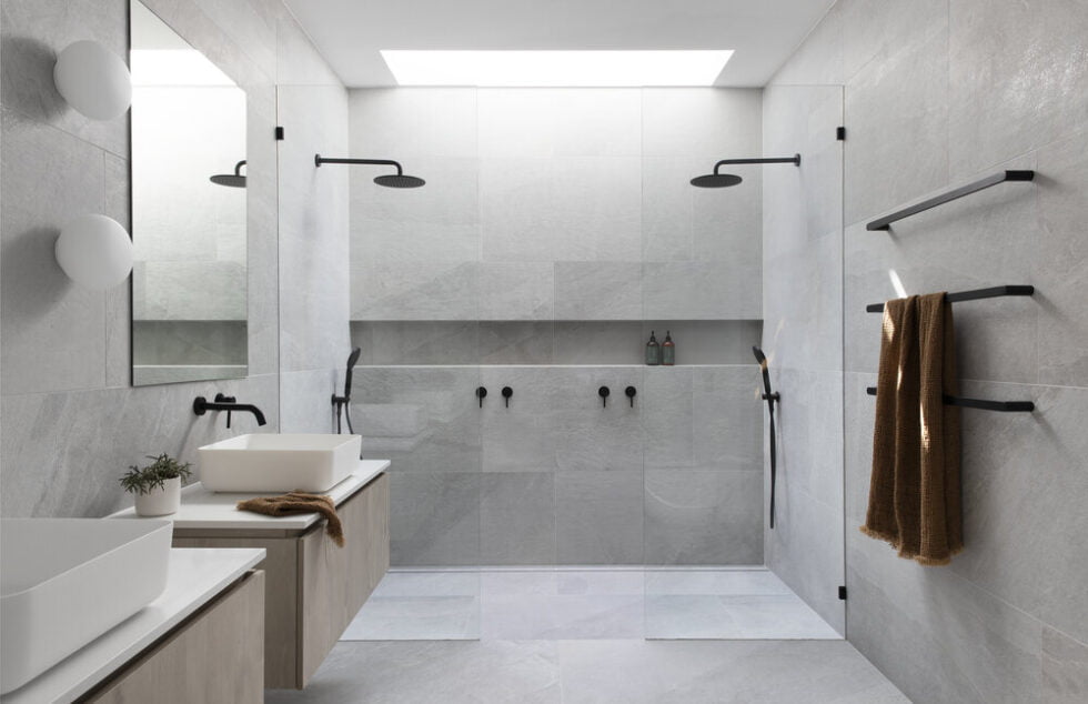 Large format tile on shower walls