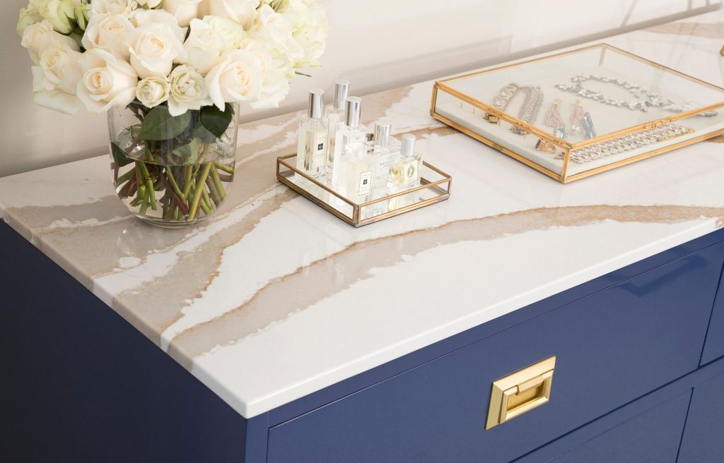 Cambria Brittanicca Gold Warm quartz vanity