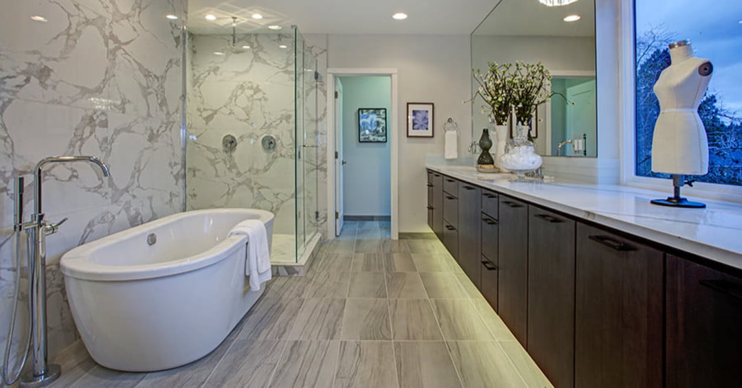 Luxury Bathroom with White Carrera Marble