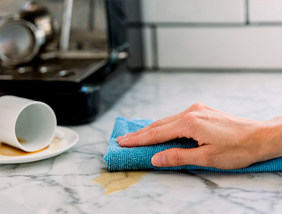 cleaning spill off porcelain countertop