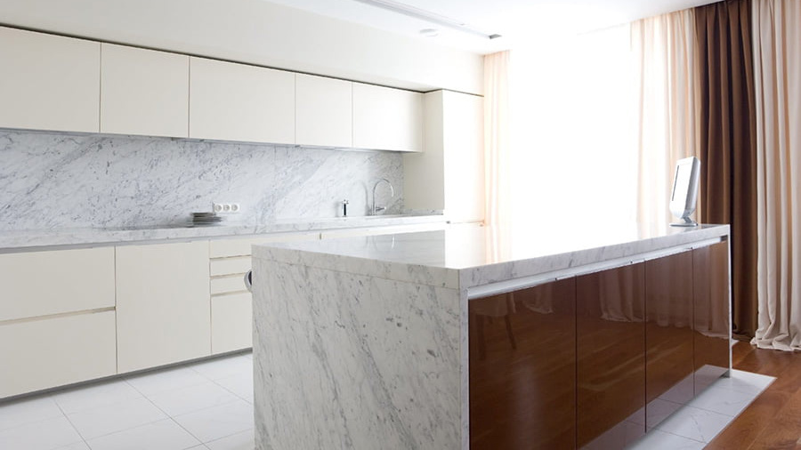 White Carrera marble kitchen