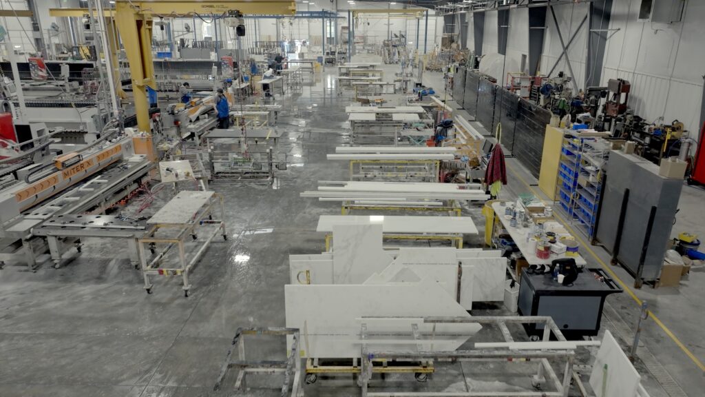 Cutting equipment on the Precision Countertops fabrication floor in Wilsonville